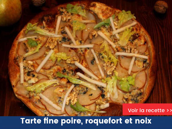 Tarte fine poire, roquefort et noix